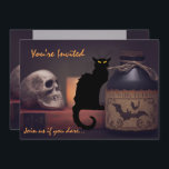 Scary Black Cat n Skull Halloween Birthday Invite<br><div class="desc">This Halloween Birthday Party invitation features a scary black cat and spooky skull with a potion bottle inviting your guests to join you if they dare.  It can be personalised with all of your party details.</div>