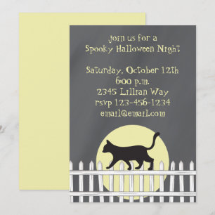 Scary Black Cat on Picket Fence Invitation