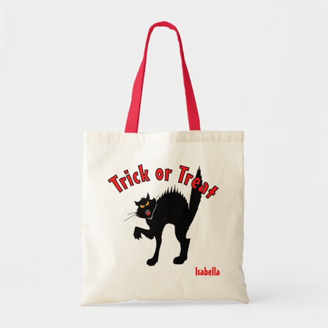 Scary Black Cat Trick or Treat Candy Tote Bag (Front)