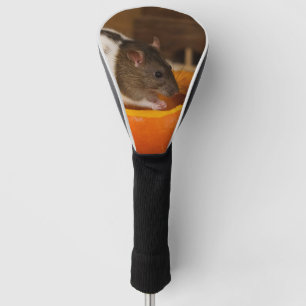 scary Black Hooded rat eating pumpkin seeds Golf Head Cover