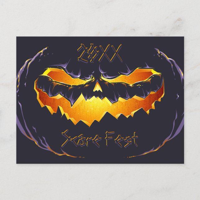 Scary Black Jack O'lantern Announcement Postcard (Front)