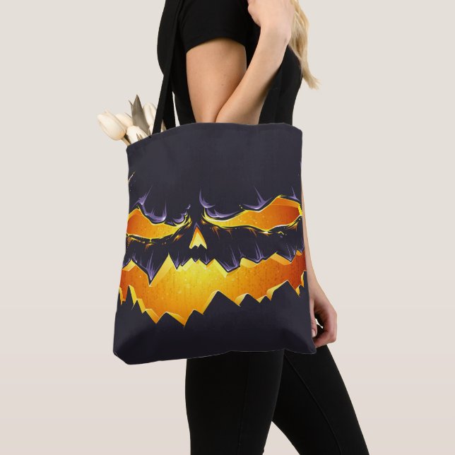 Scary Black Jack O'lantern Tote Bag (Close Up)