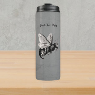 Scary Black White Bee Big Eyes Skulls Wings Grey Thermal Tumbler