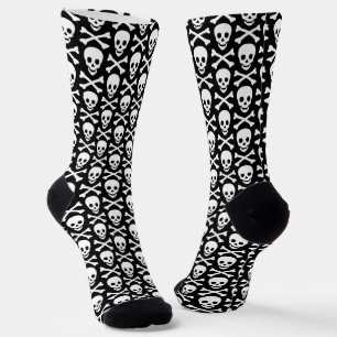 Scary black white skulls pattern fun Halloween Socks