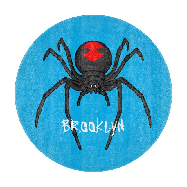 Scary black widow spider cartoon illustration cutting board (Front)