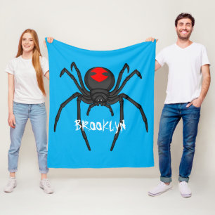 Scary black widow spider cartoon illustration fleece blanket