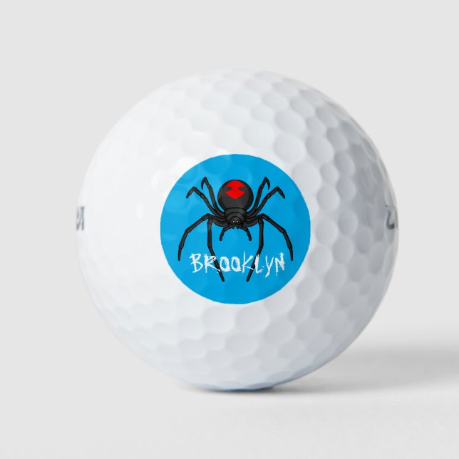 Scary black widow spider cartoon illustration golf balls (Front)