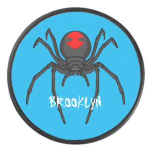 Scary black widow spider cartoon illustration hockey puck