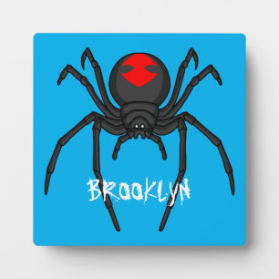 Scary black widow spider cartoon illustration plaque