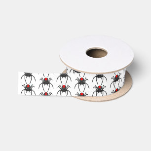 Scary black widow spider cartoon illustration satin ribbon