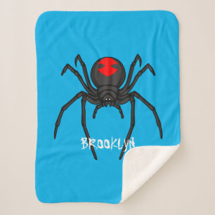 Scary black widow spider cartoon illustration sherpa blanket