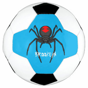 Scary black widow spider cartoon illustration soccer ball