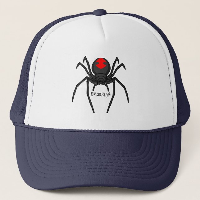 Scary black widow spider cartoon illustration trucker hat (Front)