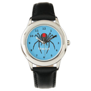 Scary black widow spider cartoon illustration watch