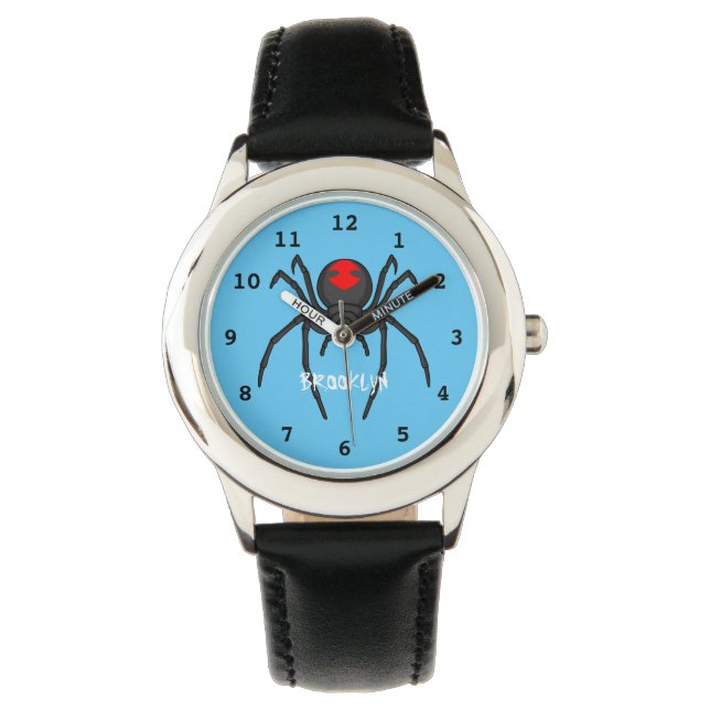 Scary black widow spider cartoon illustration watch (Front)