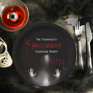 Scary Bloody Halloween Costume Party Black Paper Plate