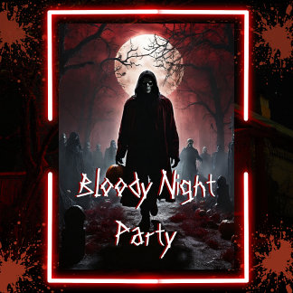 Scary Bloody Night Adult Halloween Party  Invitation