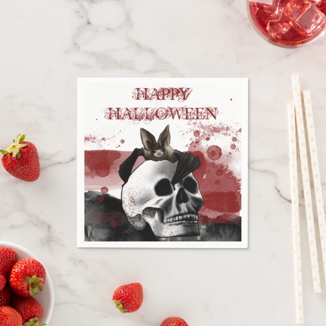 Scary Bloody Skull Happy Halloween Party Napkin (Insitu)