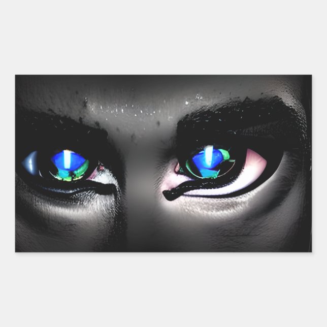Scary Blue Eyes Staring out of the Dark Rectangular Sticker (Front)