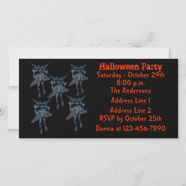 Scary Blue Gremlins Halloween Party Invite (Front)