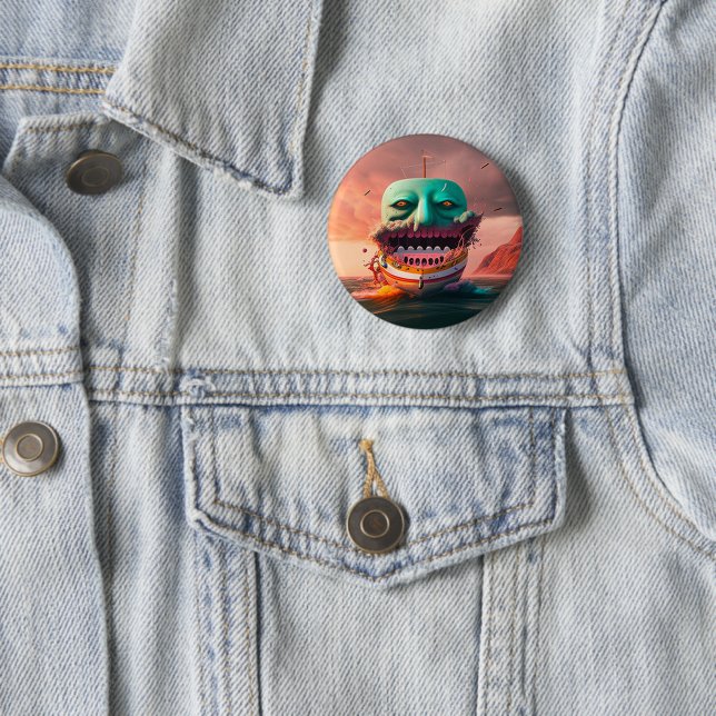 Scary boat 6 cm round badge (In Situ)