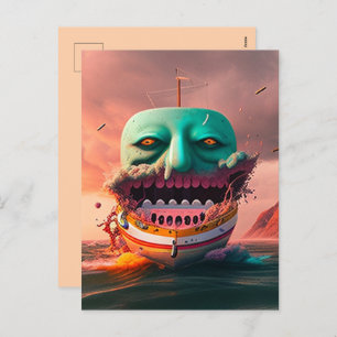 Scary boat holiday postcard