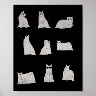 Scary Boo Cute Ghost Cat Kitty Vintage Halloween C Poster