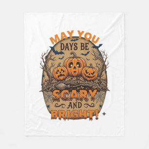 Scary Bright Halloween Pumpkins Bats Broomstick_1 Fleece Blanket