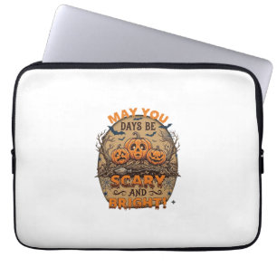 Scary Bright Halloween Pumpkins Bats Broomstick_1 Laptop Sleeve