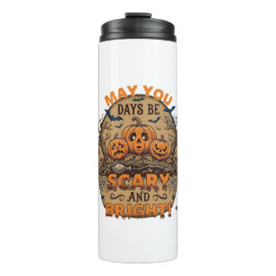 Scary Bright Halloween Pumpkins Bats Broomstick_1 Thermal Tumbler