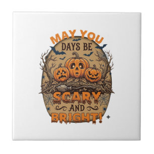 Scary Bright Halloween Pumpkins Bats Broomstick_1 Tile
