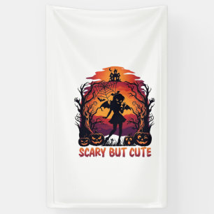 Scary But Cute Halloween Bat Girl Pumpkins Haunted Banner