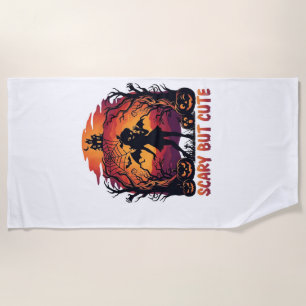 Scary But Cute Halloween Bat Girl Pumpkins Haunted Beach Towel