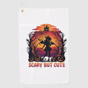 Scary But Cute Halloween Bat Girl Pumpkins Haunted Golf Towel