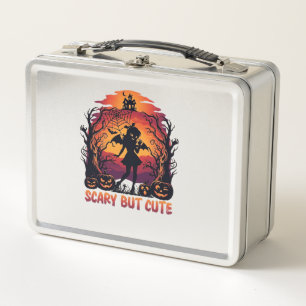 Scary But Cute Halloween Bat Girl Pumpkins Haunted Metal Lunch Box