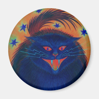 Scary Cat Blue fridge magnet round