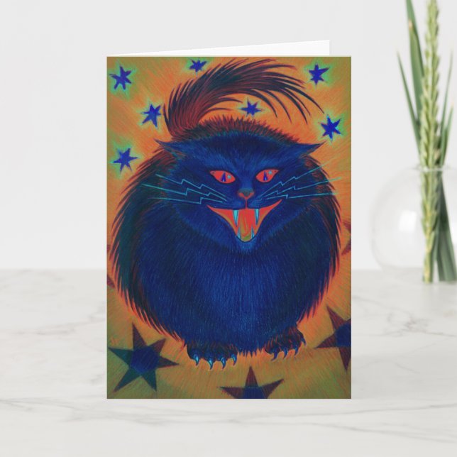 Scary Cat Blue  greetings card (Front)