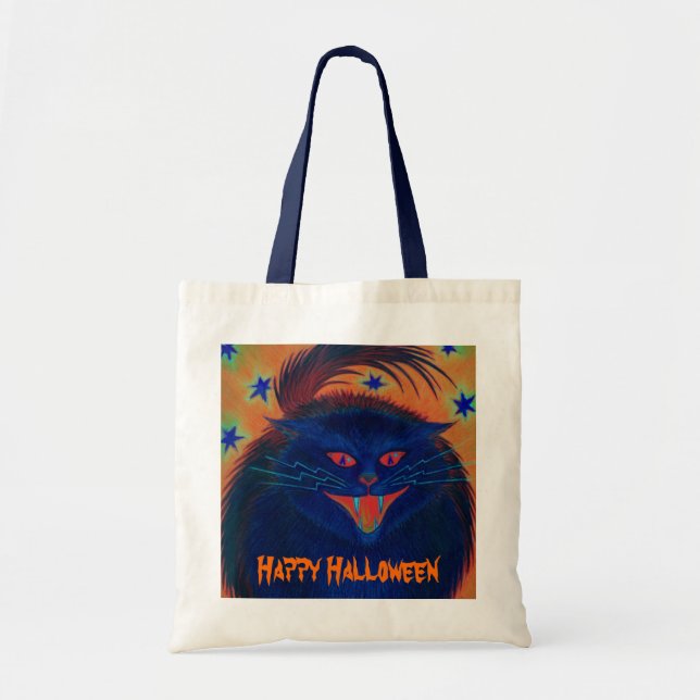 Scary Cat Blue 'Happy Halloween' bag (Front)