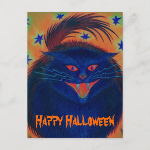 Scary Cat Blue 'Happy Halloween' postcard