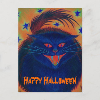 Scary Cat Blue 'Happy Halloween' postcard