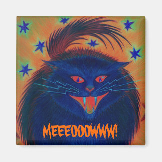 Scary Cat Blue 'MEEEOOOWWW!' fridge magnet