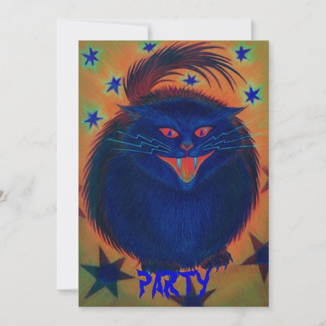 Scary Cat Blue 'Party' invitation (Front)