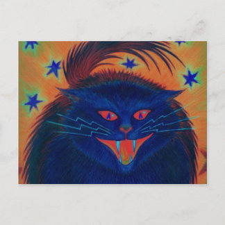 Scary Cat Blue postcard horizontal