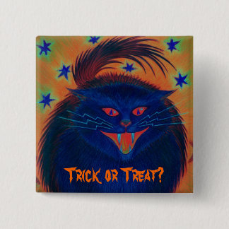 Scary Cat Blue 'Trick or Treat?' button