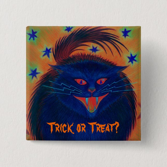 Scary Cat Blue 'Trick or Treat?' button (Front)