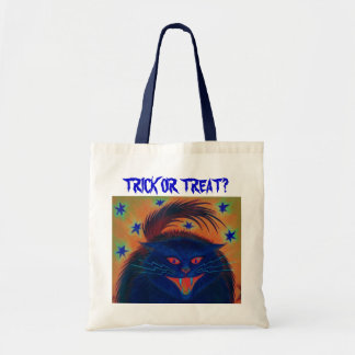 Scary Cat Blue 'Trick or Treat?' tote bag