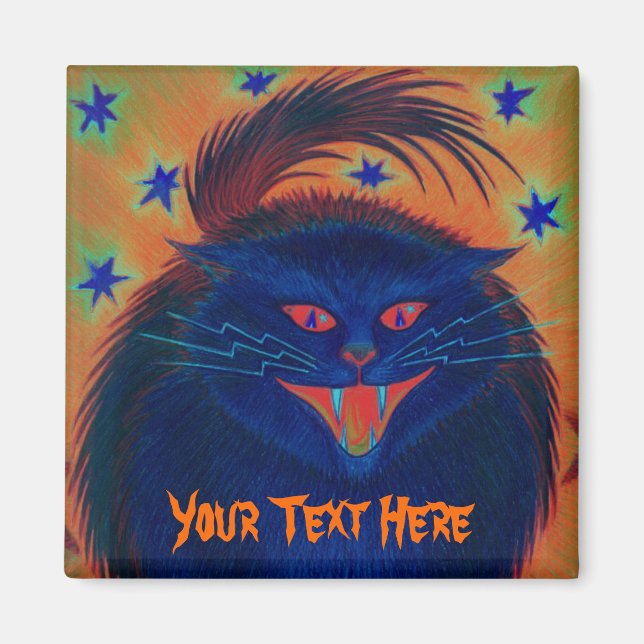 Scary Cat Blue 'Your Text' fridge magnet (Front)