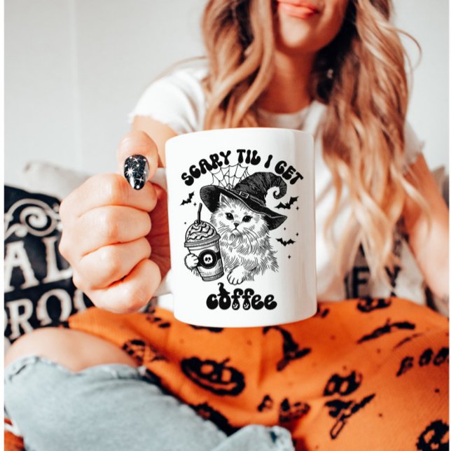 Scary Cat Coffee Lover Funny Halloween Mug (Creator Uploaded)