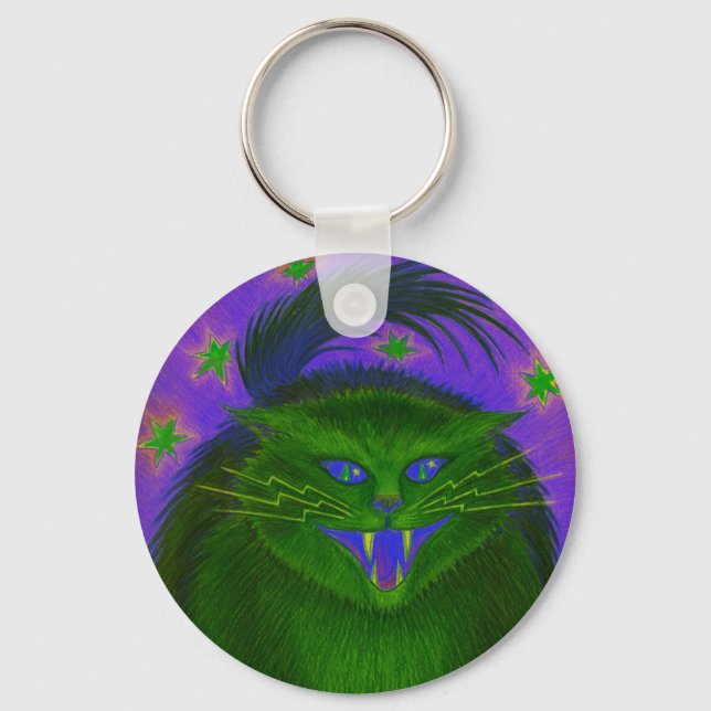 Scary Cat Green keychain (Front)