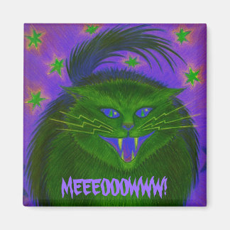 Scary Cat Green 'MEEEOOOWWW!' fridge magnet